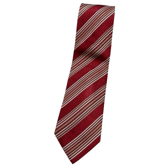 ERMENEGILDO ZEGNA Men's Silk Cotton Necktie LUXURY Tie Red Striped W:3.7" EUC